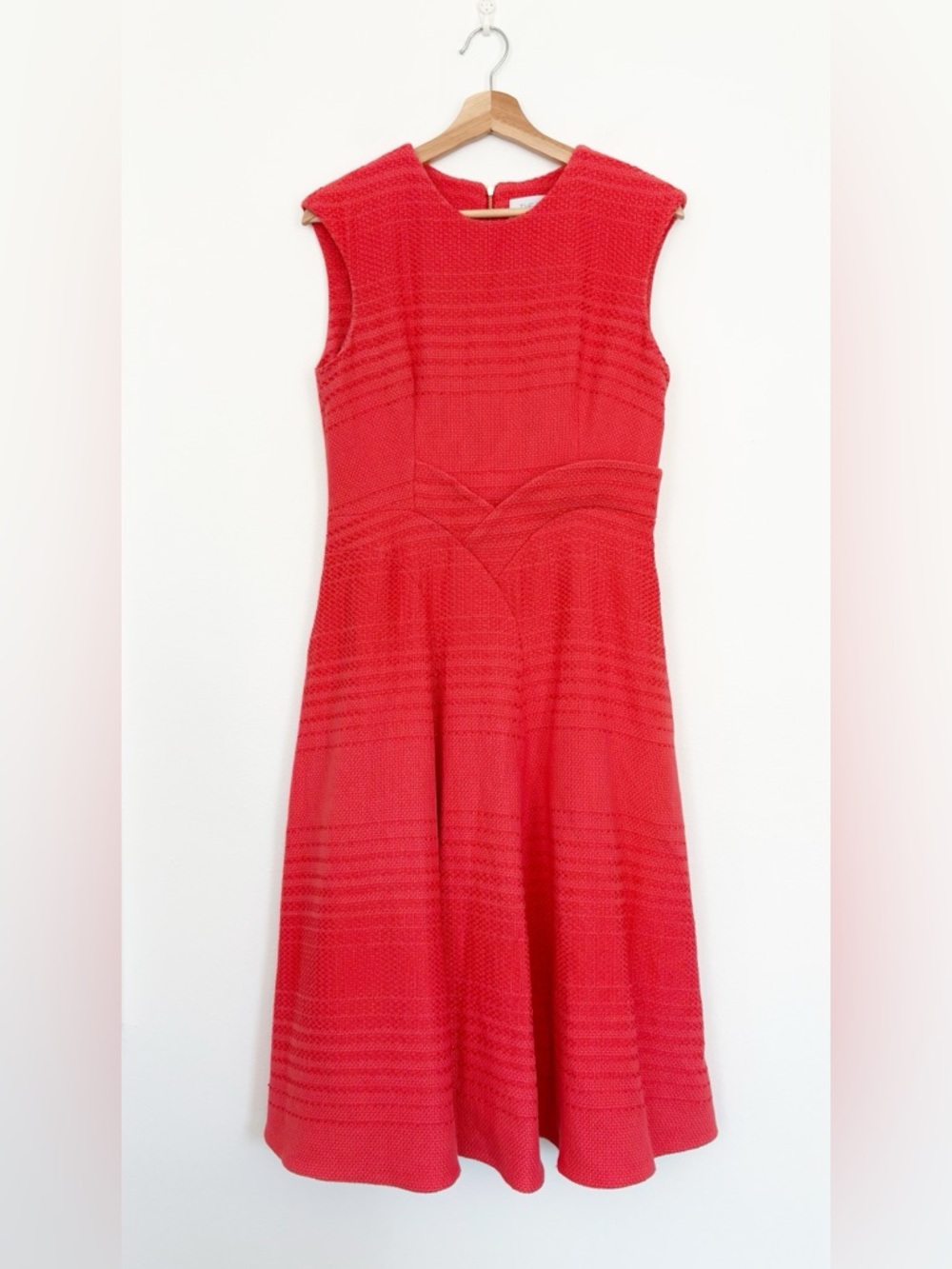 The Fold || Tonal Stripe Fit and Flare Dress Coral Tweed UK 12 US 8